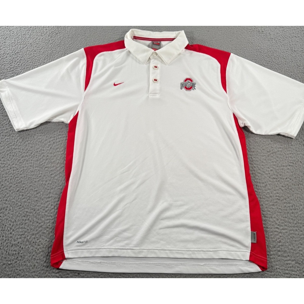 Nike Ohio State Buckeyes Polo Shirt Mens Large White University NCAA Performance